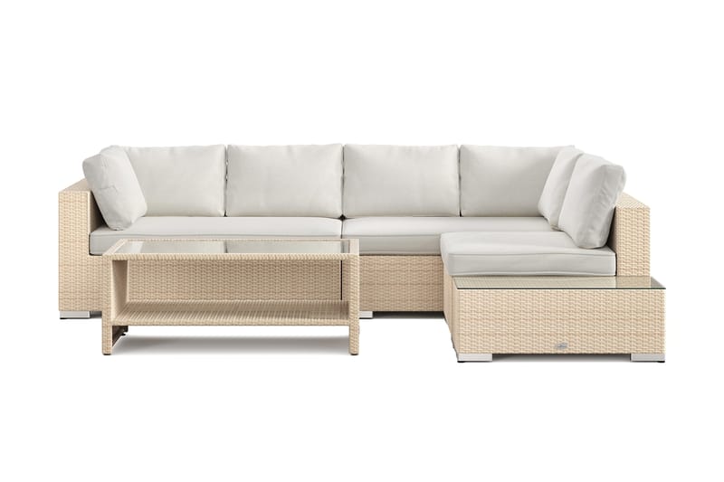 Bahamas utesofa 5-seters vendbar sjeselong med avslutning og bord med hylle - Beige - Hagemøbler - Loungemøbler - Sofagruppe utendørs
