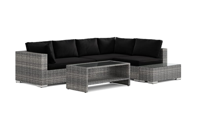 Bahamas utesofa 5-seters vendbar sjeselong med avslutning og bord med hylle - Grå - Hage - Utemiljø - Veranda & terrasse - Verandamøbler