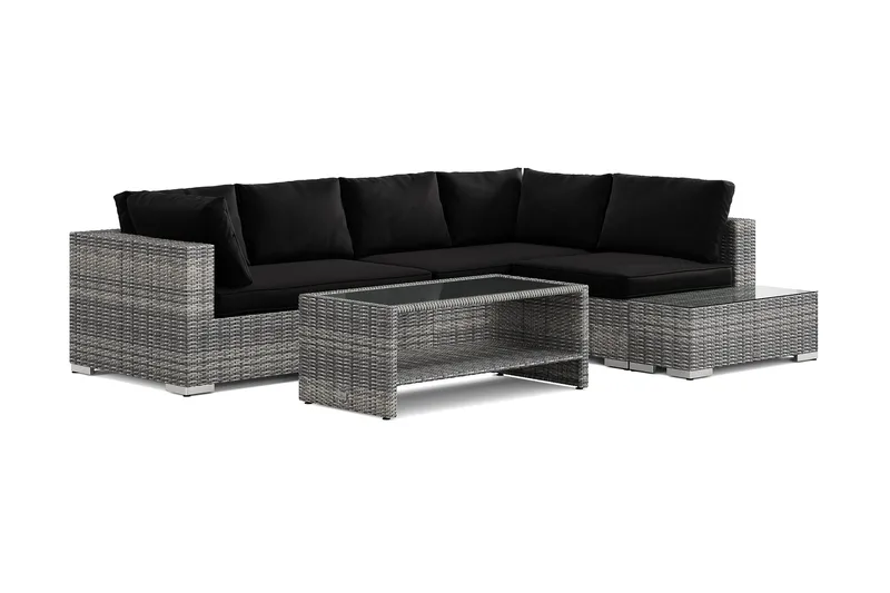 Bahamas utesofa 5-seters vendbar sjeselong med avslutning og bord med hylle, Grå