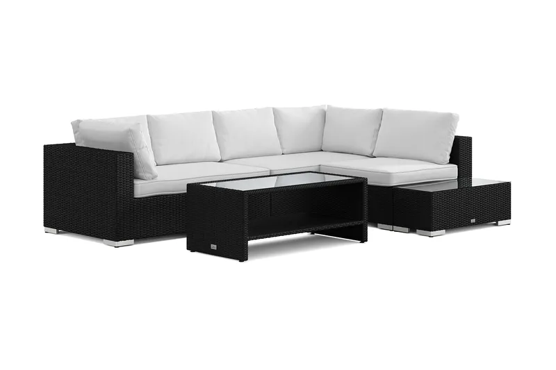Bahamas utesofa 5-seters vendbar sjeselong med avslutning og bord med hylle, Svart