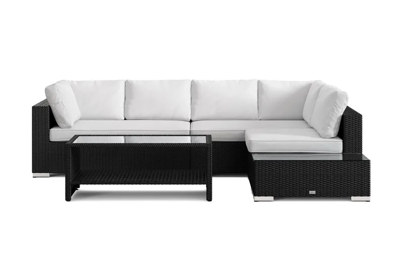 Bahamas utesofa 5-seters vendbar sjeselong med avslutning og bord med hylle - Svart - Hage - Utemiljø - Veranda & terrasse - Verandamøbler
