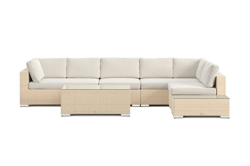 Bahamas utesofa 6-seters vendbar sjeselong med avslutning og bord - Beige - Hage - Utemiljø - Veranda & terrasse - Verandamøbler