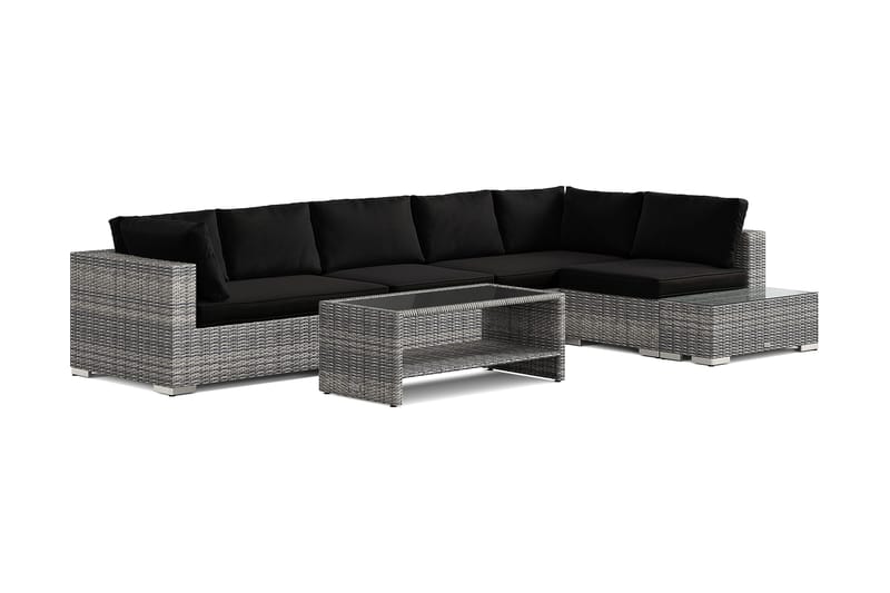 Bahamas utesofa 6-seters vendbar sjeselong med avslutning og bord med hylle - Grå - Hage - Utemiljø - Veranda & terrasse - Verandamøbler