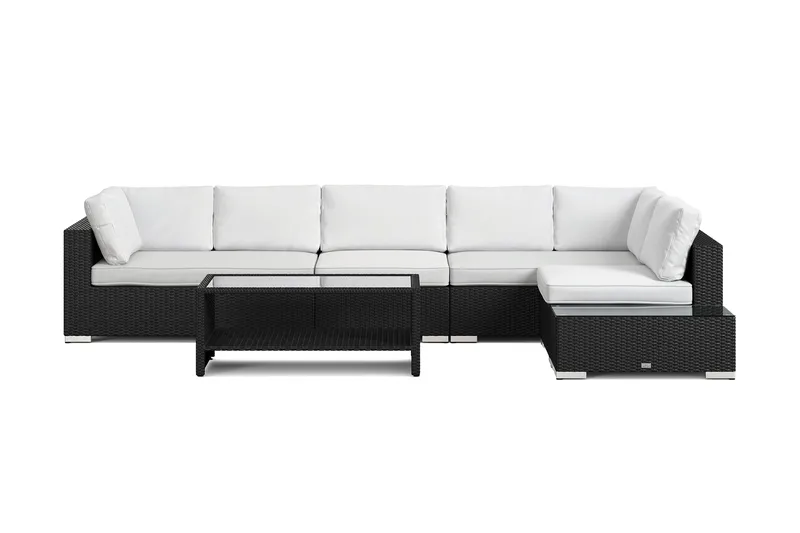 Bahamas utesofa 6-seters vendbar sjeselong med avslutning og bord med hylle - Svart - Hage - Utemiljø - Veranda & terrasse - Verandamøbler