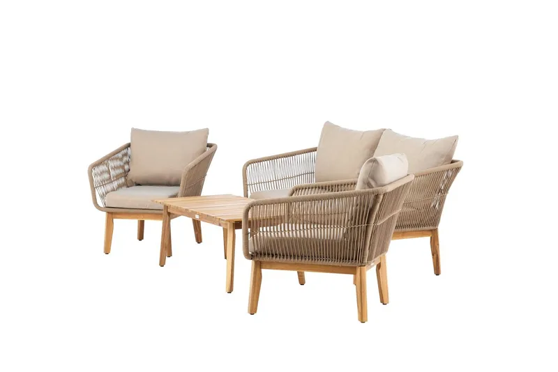 Chania sofagruppe 2-seters sofa + 2 lenestoler med bord utendørs - Brun - Hage - Utemiljø - Veranda & terrasse - Verandamøbler