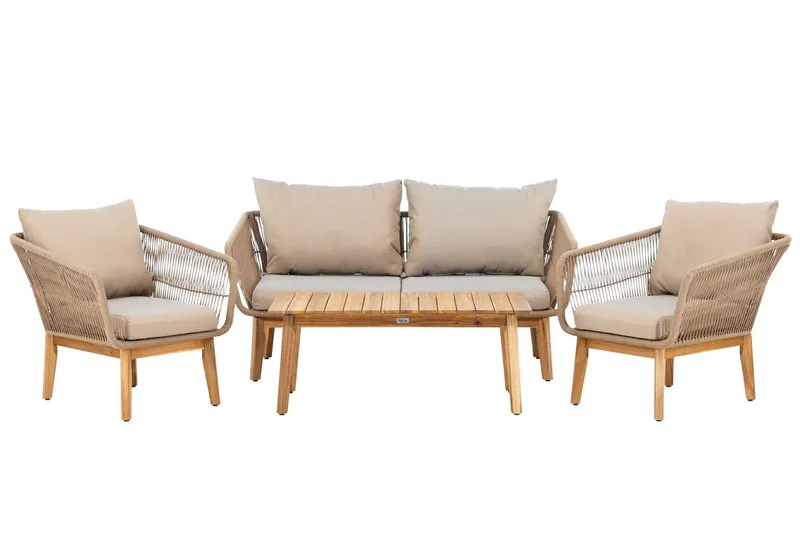Chania sofagruppe 2-seters sofa + 2 lenestoler med bord utendørs - Brun - Hage - Utemiljø - Veranda & terrasse - Verandamøbler