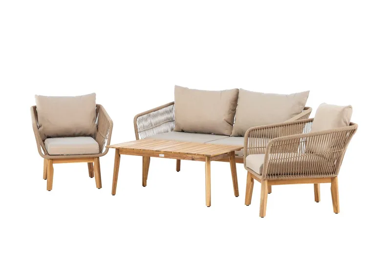 Chania sofagruppe 2-seters sofa + 2 lenestoler med bord utendørs - Brun - Hage - Utemiljø - Veranda & terrasse - Verandamøbler