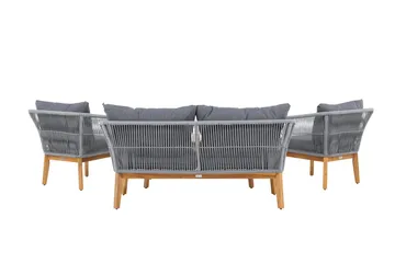 Chania sofagruppe 2-seters sofa + 2 lenestoler med bord utendørs - Grå, natur - Hagemøbler - Loungemøbler - Sofagruppe utendørs
