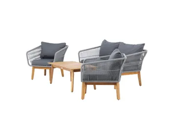 Chania sofagruppe 2-seters sofa + 2 lenestoler med bord utendørs - Grå, natur - Hagemøbler - Loungemøbler - Sofagruppe utendørs