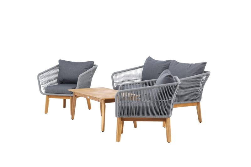 Chania sofagruppe 2-seters sofa + 2 lenestoler med bord utendørs - Grå, natur - Hagemøbler - Loungemøbler - Sofagruppe utendørs