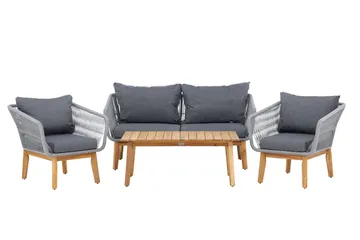 Chania sofagruppe 2-seters sofa + 2 lenestoler med bord utendørs - Grå, natur - Hagemøbler - Loungemøbler - Sofagruppe utendørs