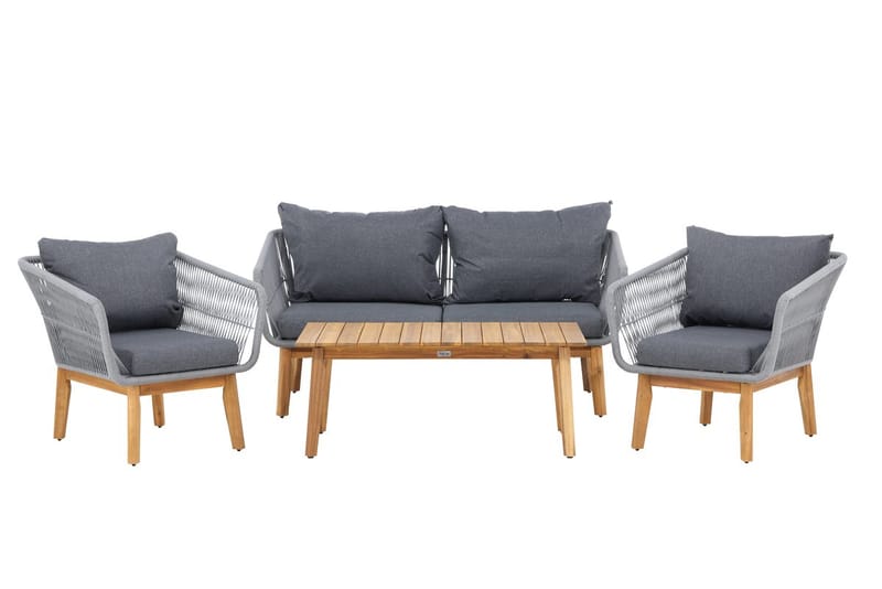 Chania sofagruppe 2-seters sofa + 2 lenestoler med bord utendørs - Grå, natur - Hagemøbler - Loungemøbler - Sofagruppe utendørs