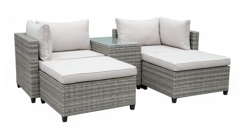 Dramilo loungegruppe i kunstrotting med bord og puter - Beige - Hage - Utemiljø - Veranda & terrasse - Verandamøbler