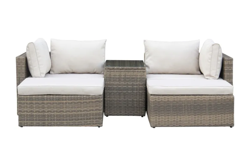 Dramilo loungegruppe i kunstrotting med bord og puter - Beige - Hage - Utemiljø - Veranda & terrasse - Verandamøbler