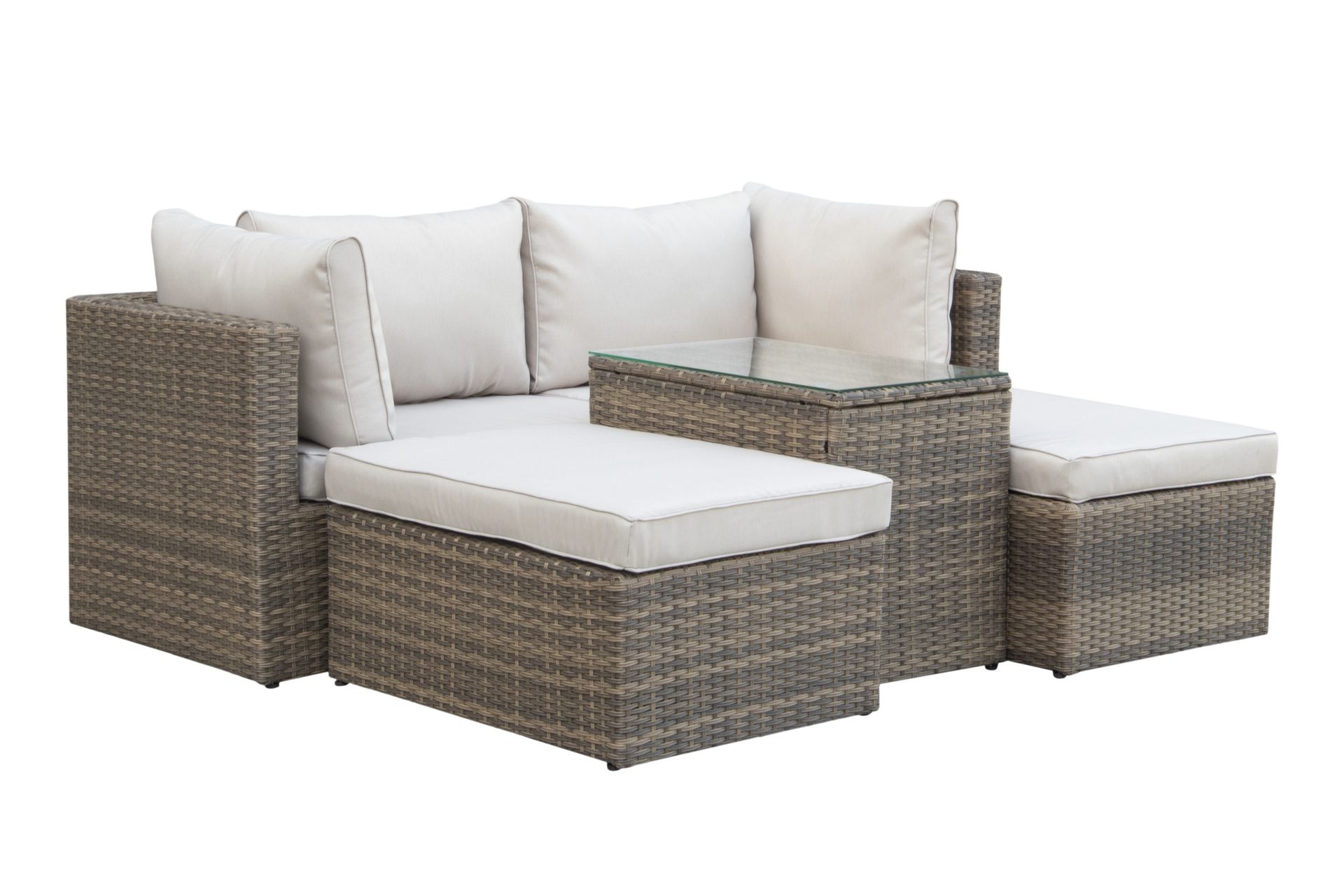 Dramilo loungegruppe i kunstrotting med bord og puter - Beige