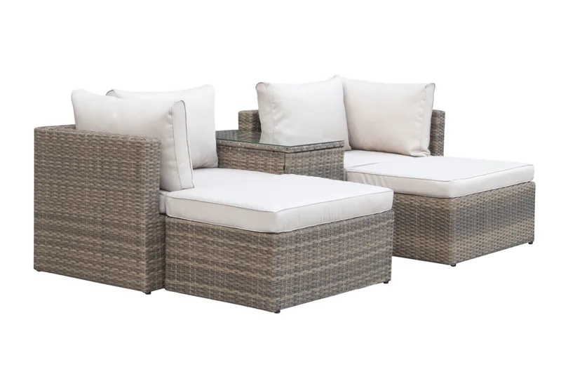 Dramilo loungegruppe i kunstrotting med bord og puter - Beige - Hage - Utemiljø - Veranda & terrasse - Verandamøbler