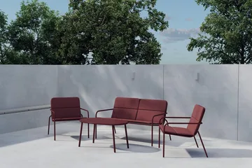Fourni sofagruppe 2-seters sofa + 2 lenestoler med bord utendørs - Vinrød - Hagemøbler - Loungemøbler - Sofagruppe utendørs