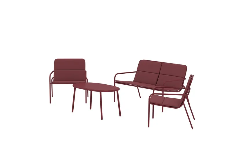 Fourni sofagruppe 2-seters sofa + 2 lenestoler med bord utendørs - Vinrød - Hage - Utemiljø - Veranda & terrasse - Verandamøbler