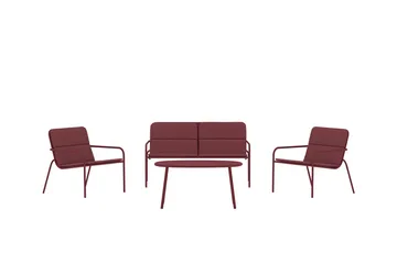 Fourni sofagruppe 2-seters sofa + 2 lenestoler med bord utendørs - Vinrød - Hagemøbler - Loungemøbler - Sofagruppe utendørs