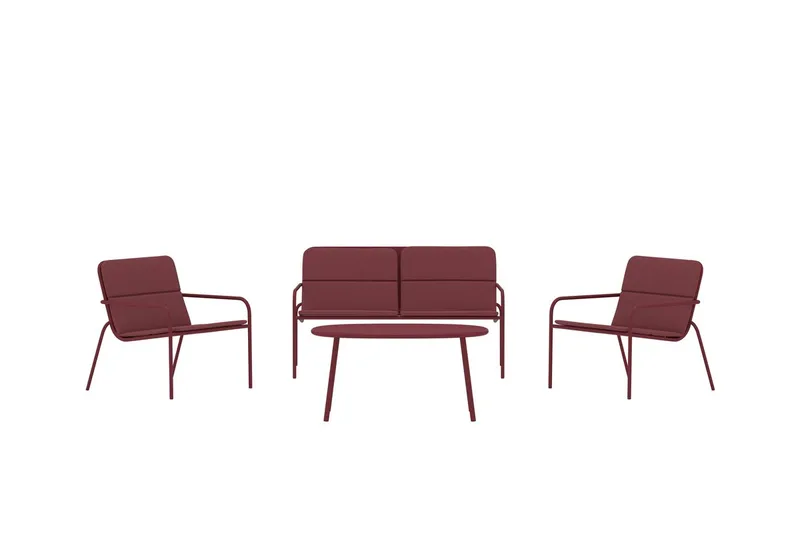 Fourni sofagruppe 2-seters sofa + 2 lenestoler med bord utendørs - Vinrød - Hage - Utemiljø - Veranda & terrasse - Verandamøbler
