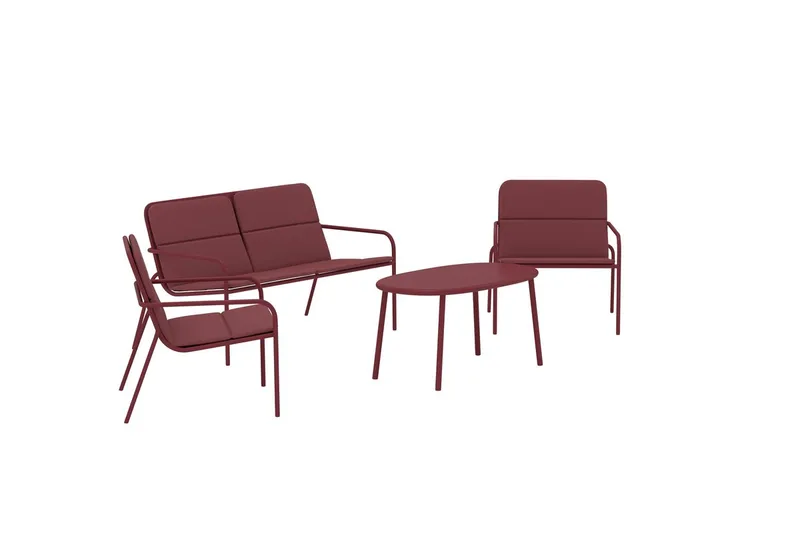 Fourni sofagruppe 2-seters sofa + 2 lenestoler med bord utendørs - Vinrød - Hage - Utemiljø - Veranda & terrasse - Verandamøbler