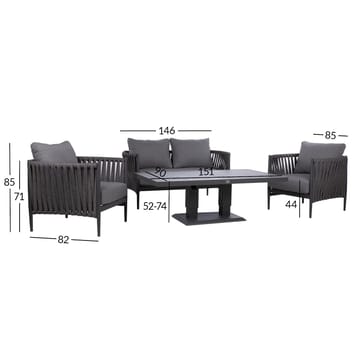 Hagemøbelsett HOME4YOU Bristol bord, sofa og 2 stoler grå - Grå - Hagemøbler - Loungemøbler - Sofagruppe utendørs