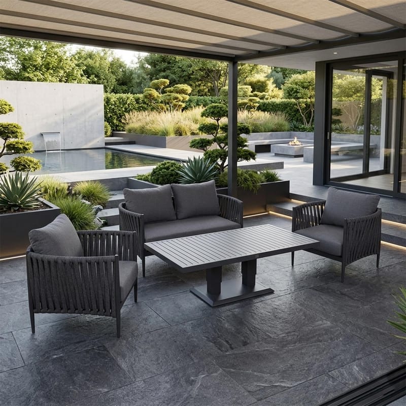 Hagemøbelsett HOME4YOU Bristol bord, sofa og 2 stoler grå - Grå - Hage - Utemiljø - Veranda & terrasse - Verandamøbler