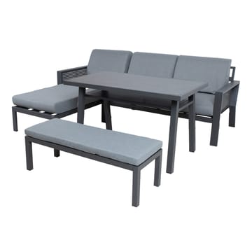 Hagemøbelsett HOME4YOU Delgado hjørnesofa, bord og benk - Grå - Hagemøbler - Loungemøbler - Sofagruppe utendørs
