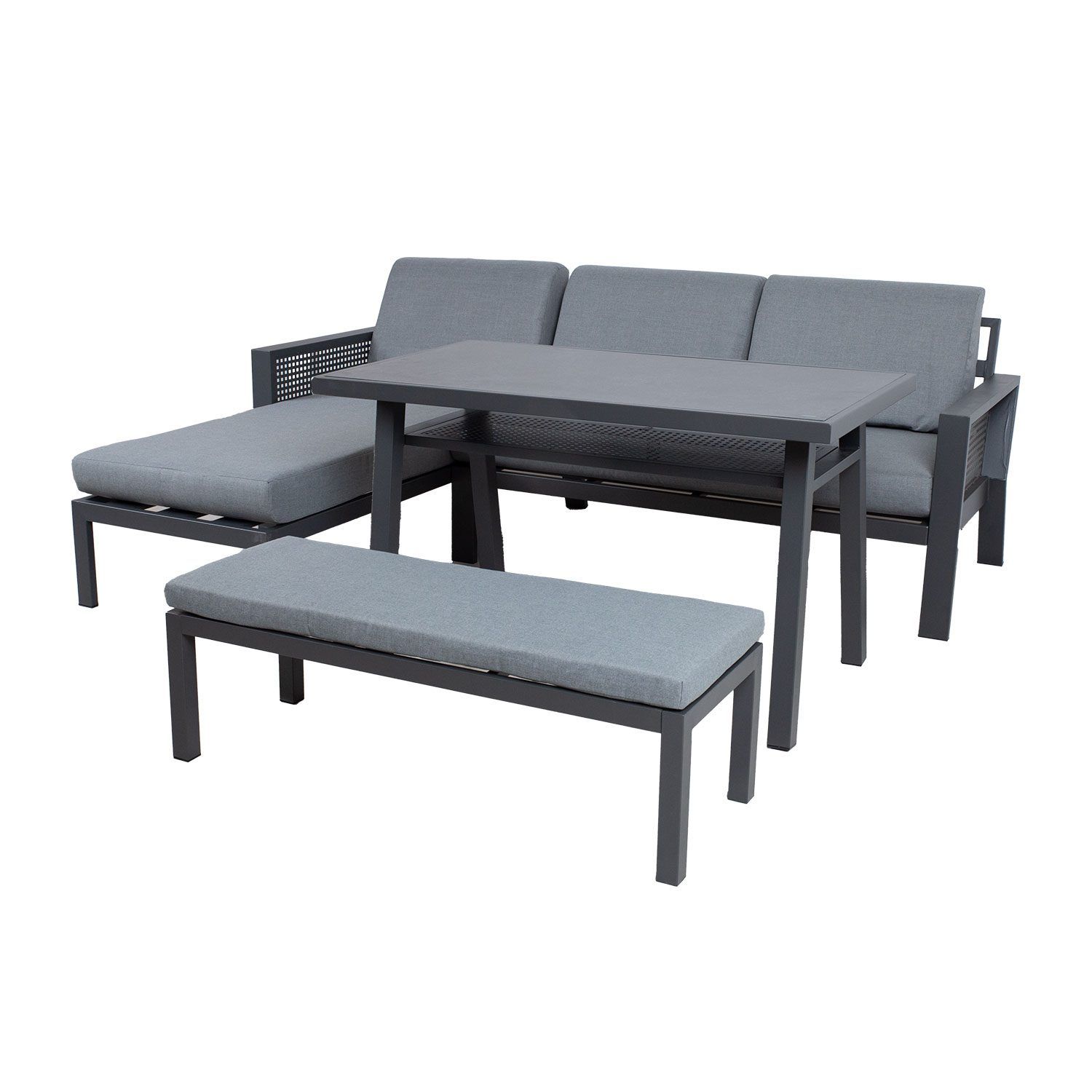 Hagemøbelsett HOME4YOU Delgado hjørnesofa, bord og benk - Grå