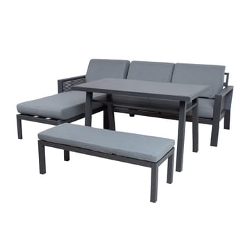 Hagemøbelsett HOME4YOU Delgado hjørnesofa, bord og benk - Grå - Hagemøbler - Loungemøbler - Sofagruppe utendørs
