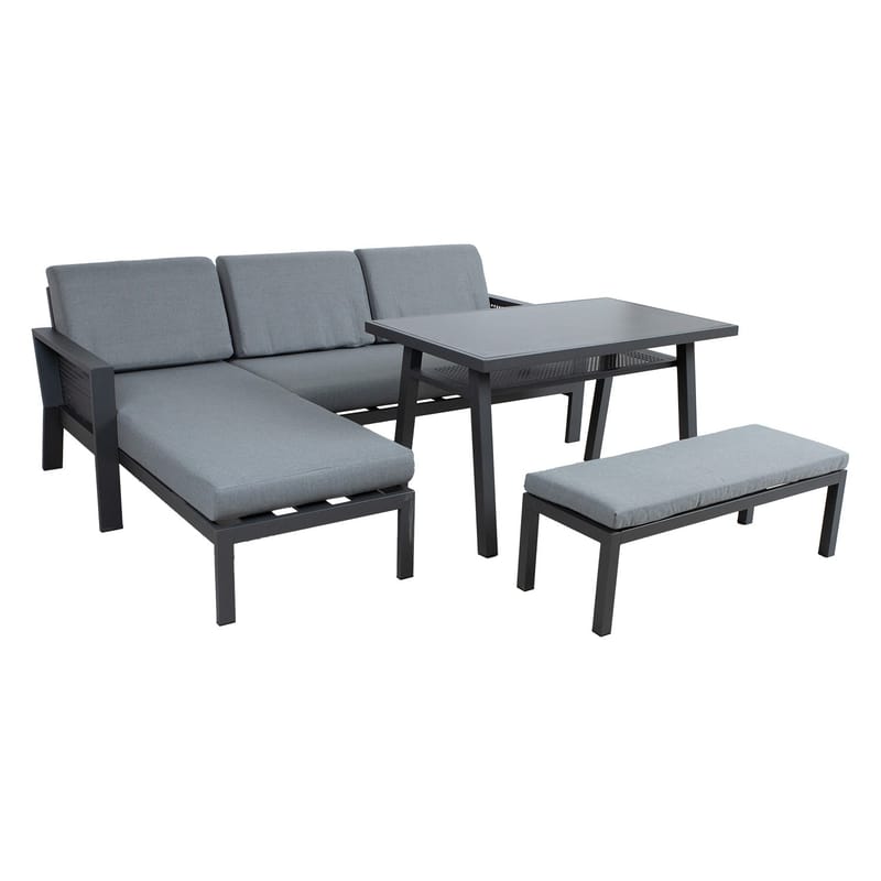 Hagemøbelsett HOME4YOU Delgado hjørnesofa, bord og benk - Grå - Hage - Utemiljø - Veranda & terrasse - Verandamøbler
