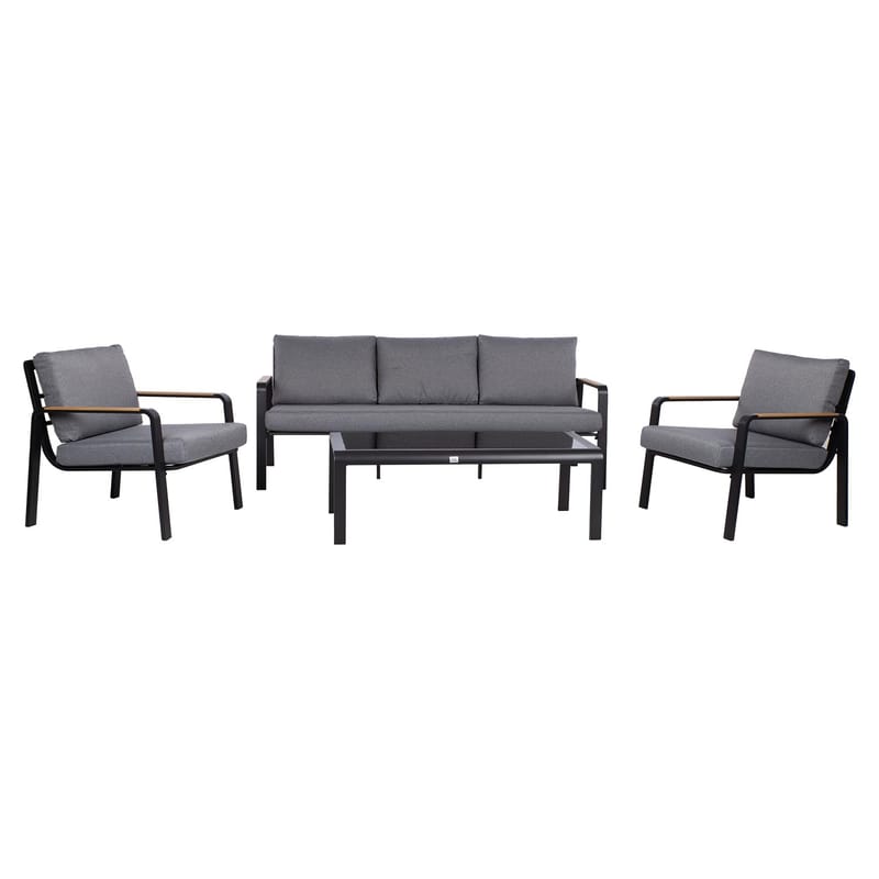 Hagemøbelsett HOME4YOU Lona bord, sofa og 2 stoler grå/svart - Grå / svart - Hage - Utemiljø - Veranda & terrasse - Verandamøbler