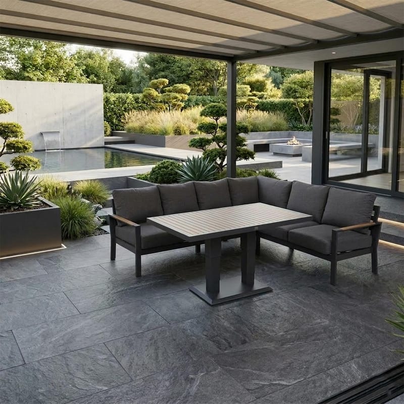 Hagemøbelsett HOME4YOU Rio hjørnesofa og bord mørkegrå - Mørkegrå - Hagemøbler - Loungemøbler - Sofagruppe utendørs