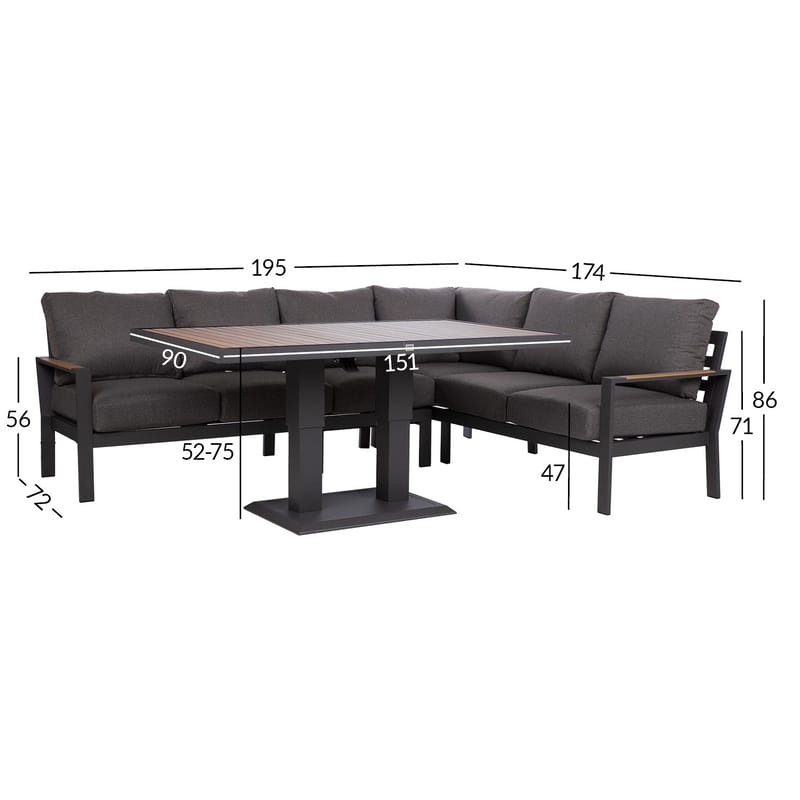 Hagemøbelsett HOME4YOU Rio hjørnesofa og bord mørkegrå - Mørkegrå - Hagemøbler - Loungemøbler - Sofagruppe utendørs