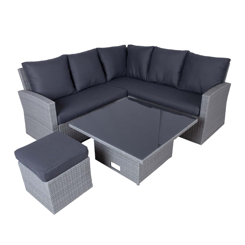 Hagemøbelsett HOME4YOU Samuel bord, hjørnesofa og ottoman - Grå - Hage - Utemiljø - Veranda & terrasse - Verandamøbler