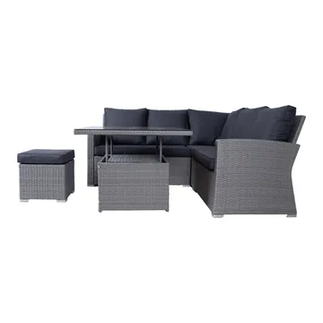 Hagemøbelsett HOME4YOU Samuel bord, hjørnesofa og ottoman - Grå - Hagemøbler - Loungemøbler - Sofagruppe utendørs
