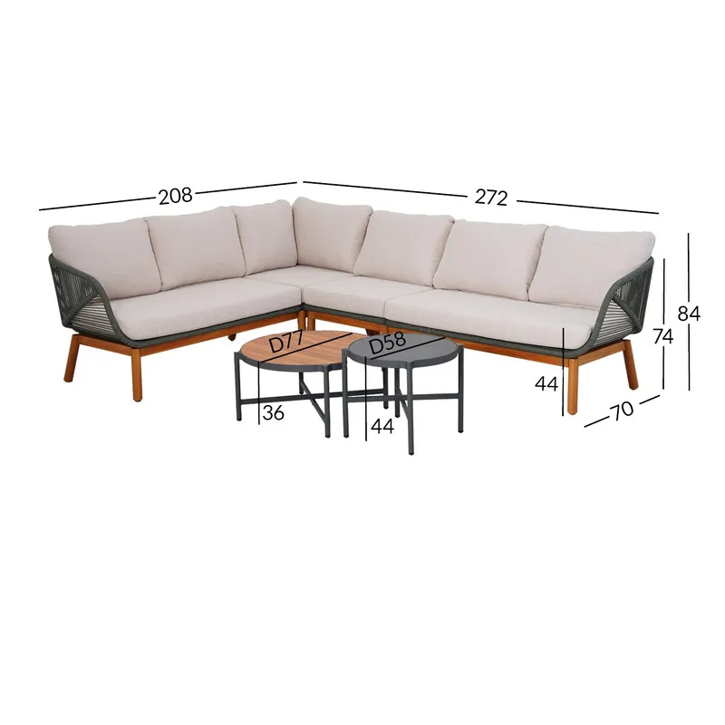 Hagemøbelsett HOME4YOU Tuxedo hjørnesofa og 2 bord - Grønn - Hage - Utemiljø - Veranda & terrasse - Verandamøbler