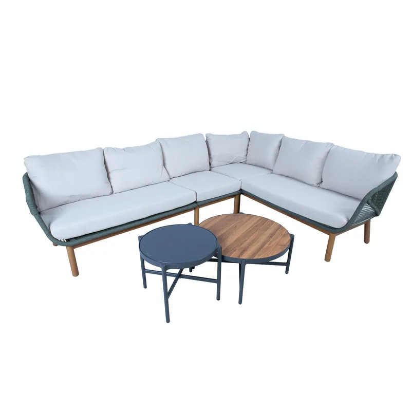 Hagemøbelsett HOME4YOU Tuxedo hjørnesofa og 2 bord - Grønn - Hage - Utemiljø - Veranda & terrasse - Verandamøbler