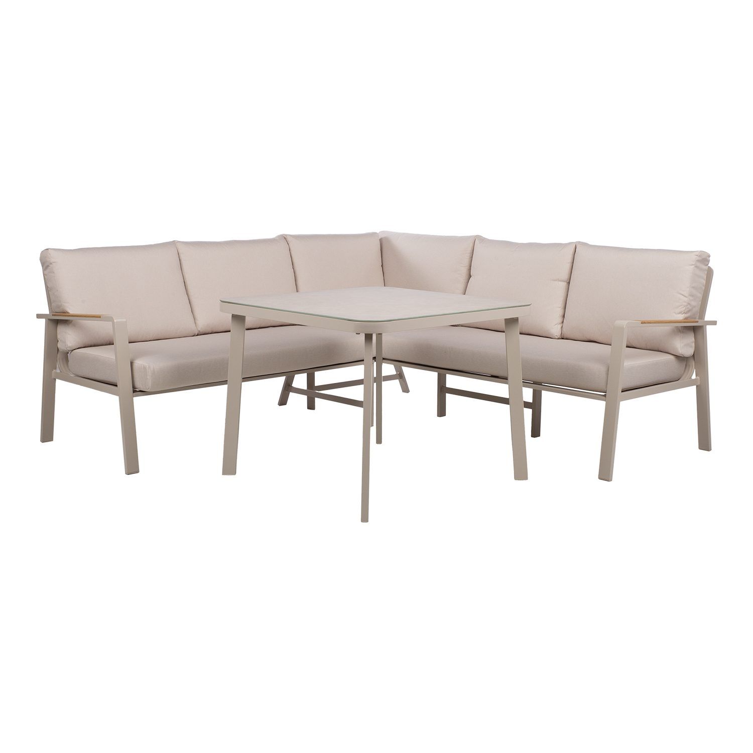 Hagemøbelsett HOME4YOU Upland bord og hjørnesofa beige - Beige