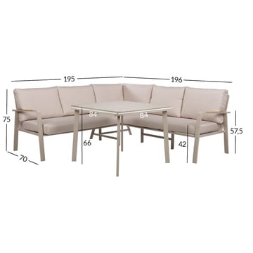 Hagemøbelsett HOME4YOU Upland bord og hjørnesofa beige - Beige - Hagemøbler - Loungemøbler - Sofagruppe utendørs