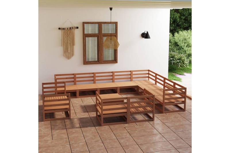 Hagesofagruppe 13 deler honningbrun heltre furu - Brun - Verandamøbler - Sofagruppe utendørs - Loungesett