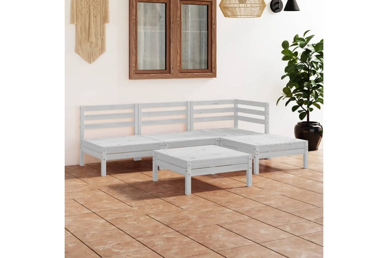 Hagesofagruppe 5 deler heltre furu hvit - Hvit - Verandamøbler - Sofagruppe utendørs - Loungesett