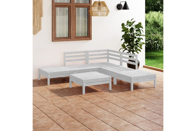 Hagesofagruppe 6 deler hvit heltre furu - Hvit - Verandamøbler - Sofagruppe utendørs - Loungesett