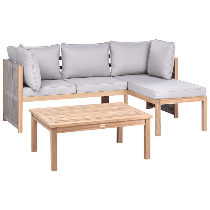 Hjørnesofa utendørs med bord 3-seter Arabba venstrevendt akasietre - Brun/grå - Hage - Utemiljø - Veranda & terrasse - Verandamøbler