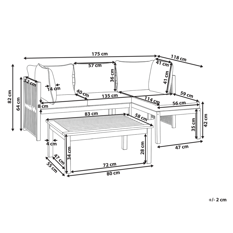 Hjørnesofa utendørs med bord 3-seter Arabba venstrevendt akasietre - Brun/grå - Hage - Utemiljø - Veranda & terrasse - Verandamøbler