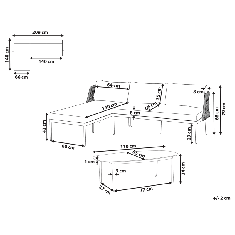 Hjørnesofa utendørs med bord 3-seter Leffe høyrevendt - Beige - Hage - Utemiljø - Veranda & terrasse - Verandamøbler