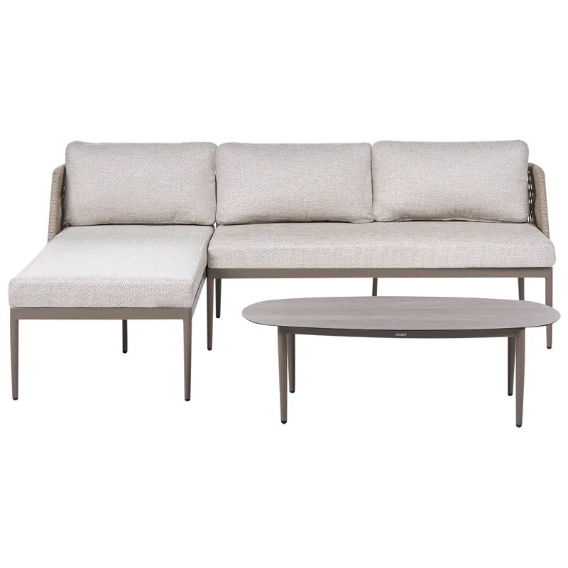 Hjørnesofa utendørs med bord 3-seter Leffe høyrevendt, Beige