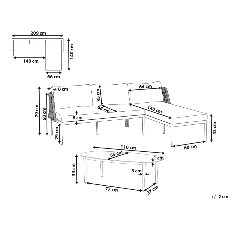 Hjørnesofa utendørs med bord 3-seter Leffe venstrevendt - Beige - Hage - Utemiljø - Veranda & terrasse - Verandamøbler
