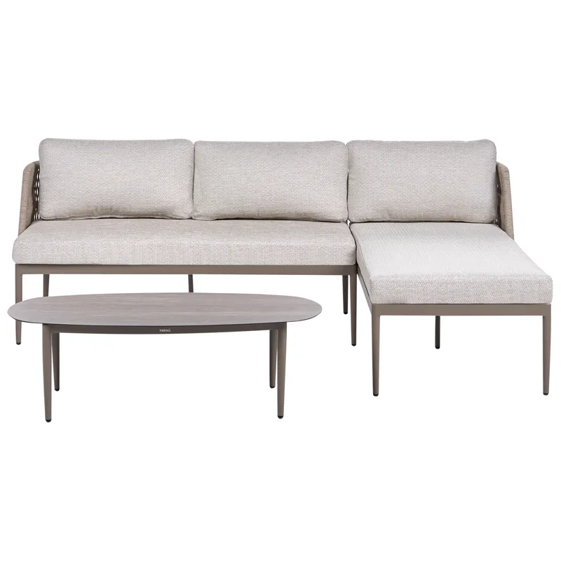 Hjørnesofa utendørs med bord 3-seter Leffe venstrevendt, Beige