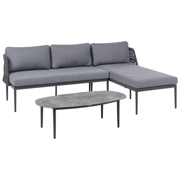 Hjørnesofa utendørs med bord 3-seter Leffe venstrevendt - Grå - Hagemøbler - Loungemøbler - Sofagruppe utendørs